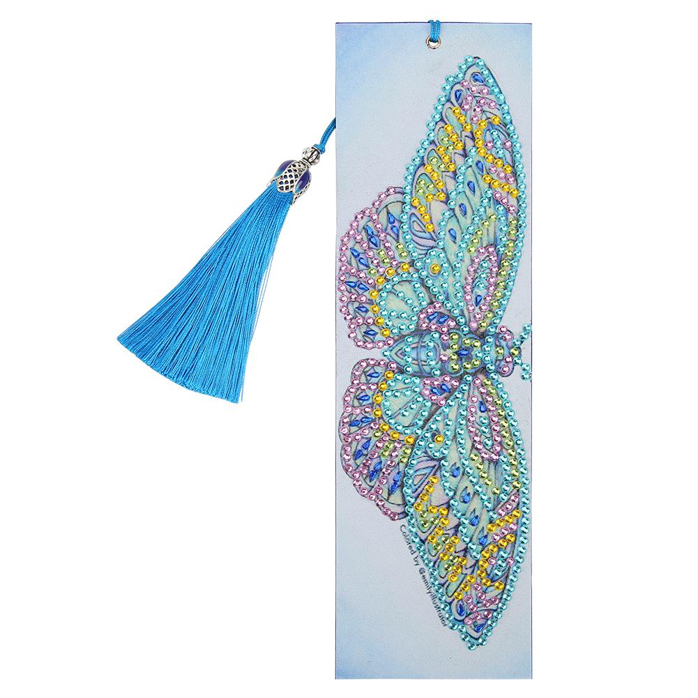 DIY Butterfly Special Shaped Diamond Painting Leather Bookmark with Tassel