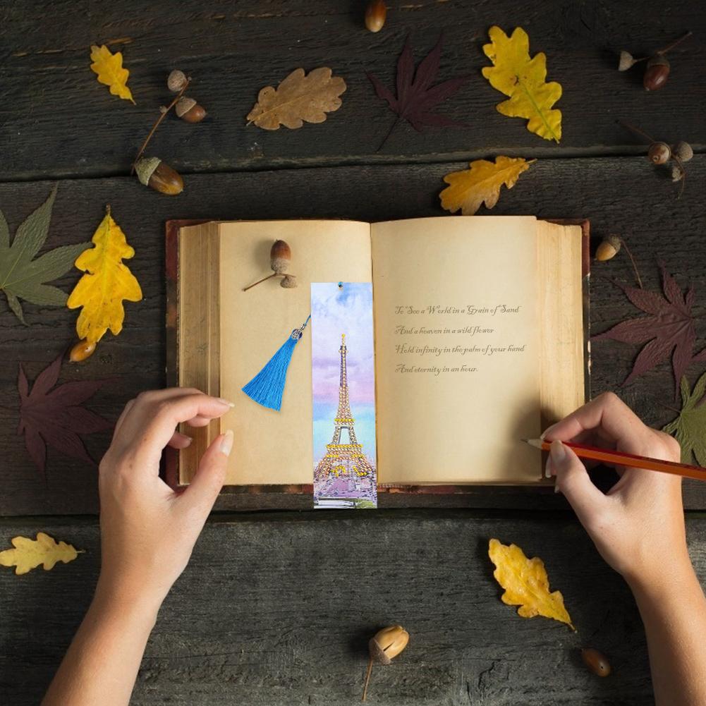 DIY Tower Special Shaped Diamond Painting Leather Tassel Bookmark Crafts