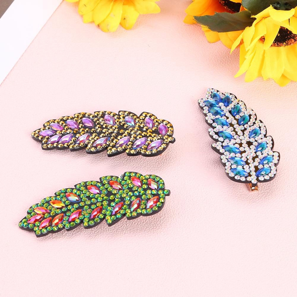 3pcs DIY Handmade Hair Clips Crystal Leaf Women Hairpin Barrettes Bobby Pin