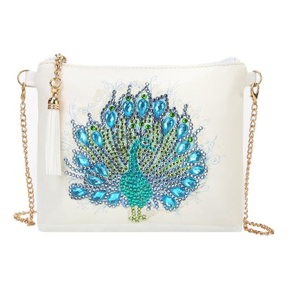 DIY Peafowl Special Shaped Diamond Painting Leather Chain Crossbody Bags