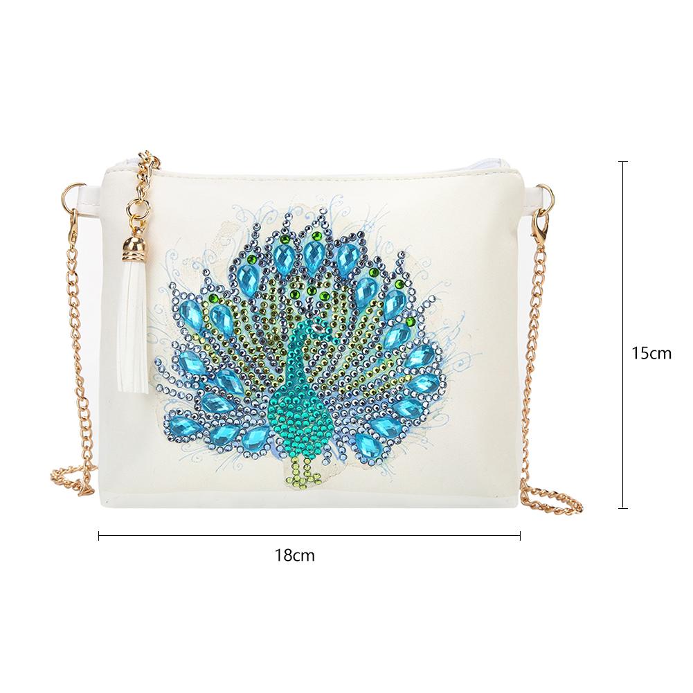 DIY Peafowl Special Shaped Diamond Painting Leather Chain Crossbody Bags