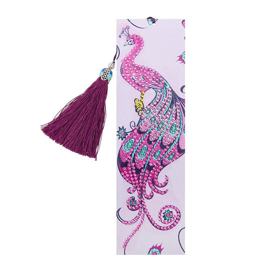 DIY Peafowl Special Shaped Diamond Painting Leather Tassel Bookmark Gift