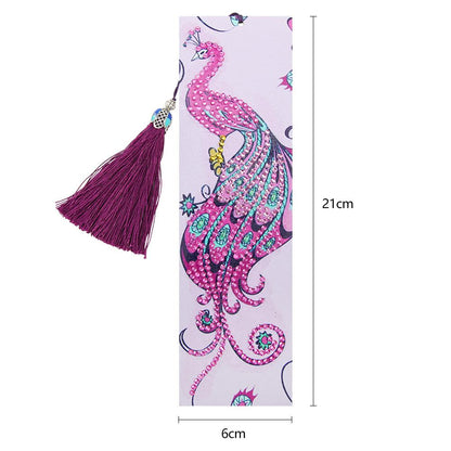 DIY Peafowl Special Shaped Diamond Painting Leather Tassel Bookmark Gift