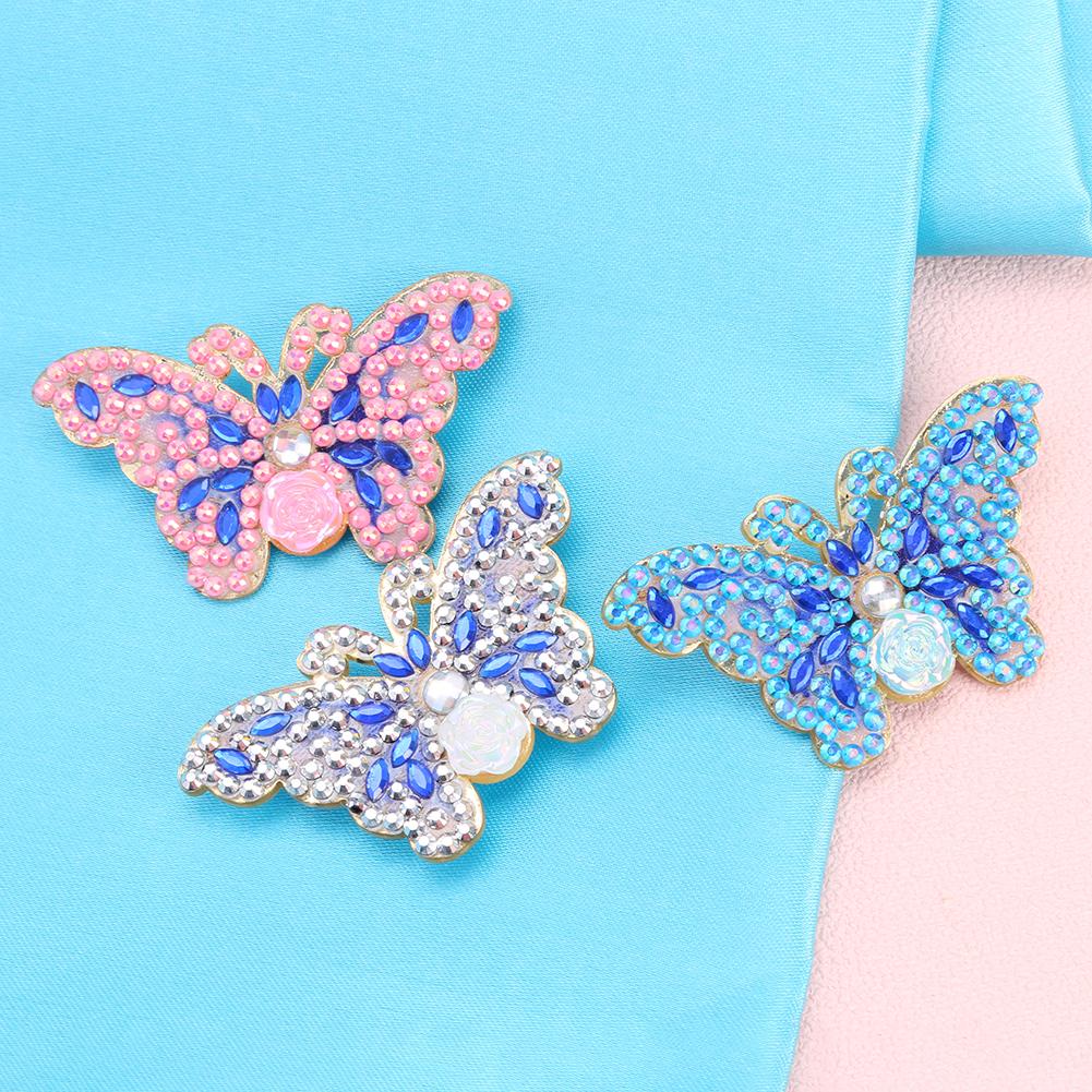 3pcs Butterfly DIY Full Drill Diamond Brooch Women Jacket Sweater Badges