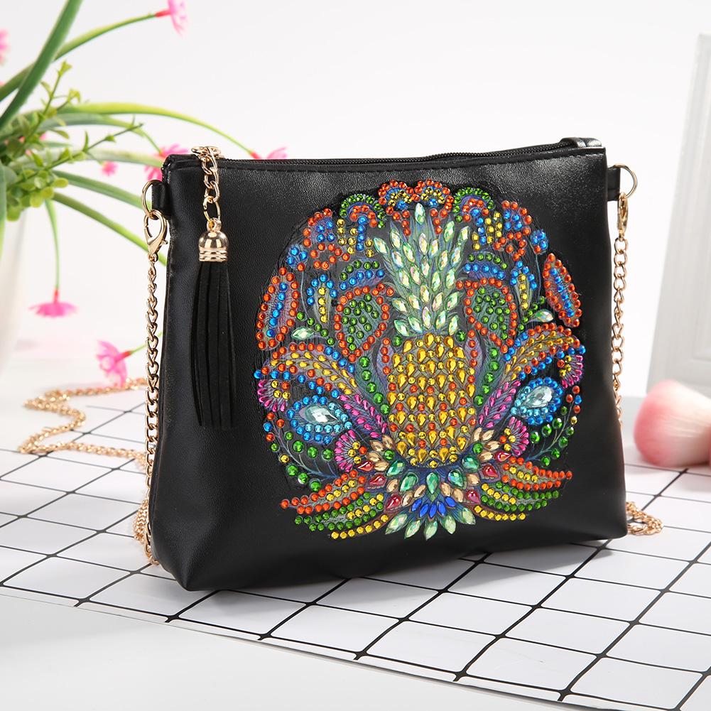 DIY Pineapple Special Shaped Diamond Painting Leather Chain Crossbody Bags