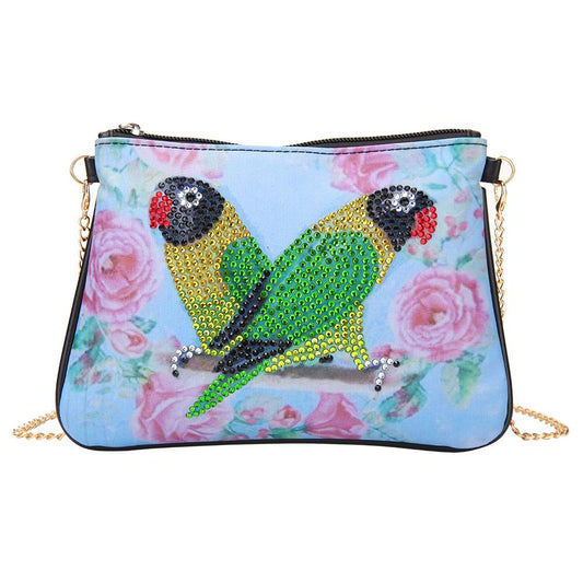 DIY Parrot Special Shape Diamond Painting Leather Clutch Chain Shoulder Bag