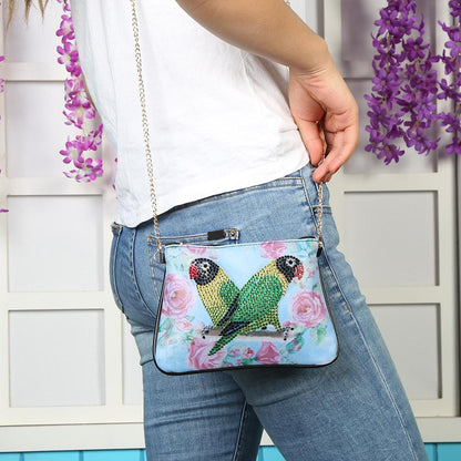 DIY Parrot Special Shape Diamond Painting Leather Clutch Chain Shoulder Bag