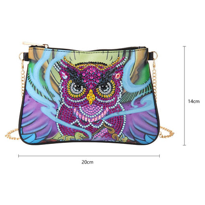 DIY Owl Special Shaped Diamond Painting Leather Crossbody Bags Chain Clutch