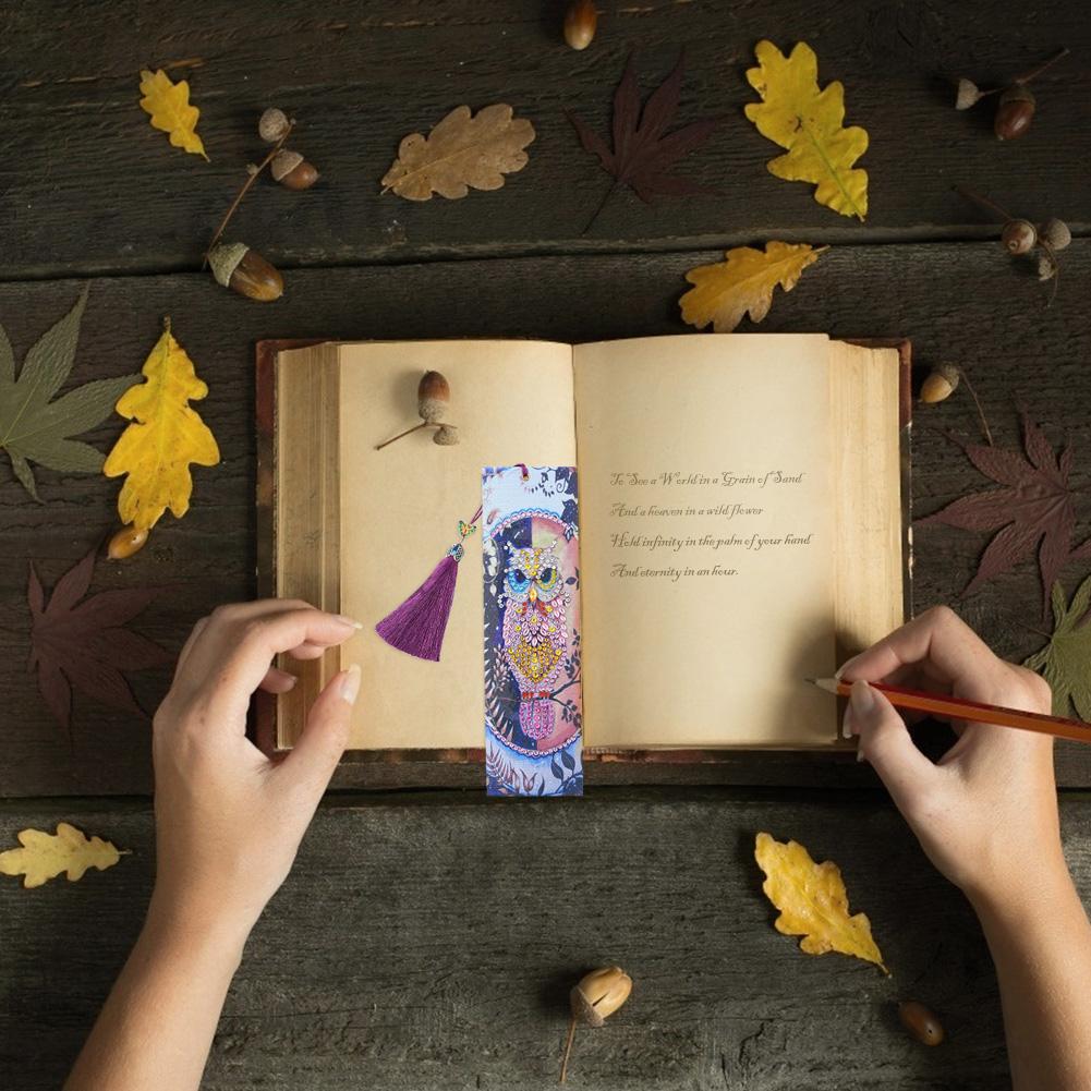 DIY Owl Special Shaped Diamond Painting Leather Bookmarks with Tassel Gifts