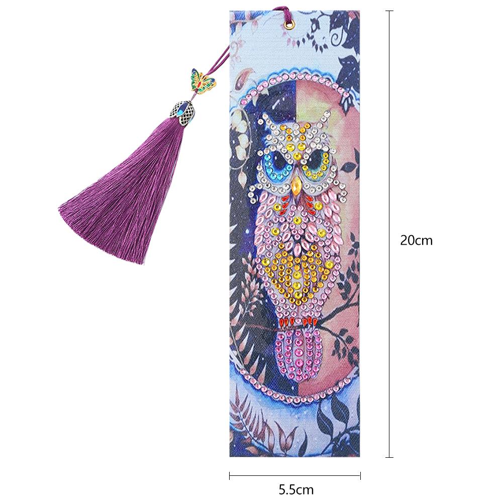 DIY Owl Special Shaped Diamond Painting Leather Bookmarks with Tassel Gifts