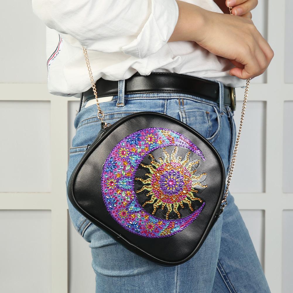 DIY Sun Moon Special Shaped Diamond Painting Leather Chain Crossbody Bags