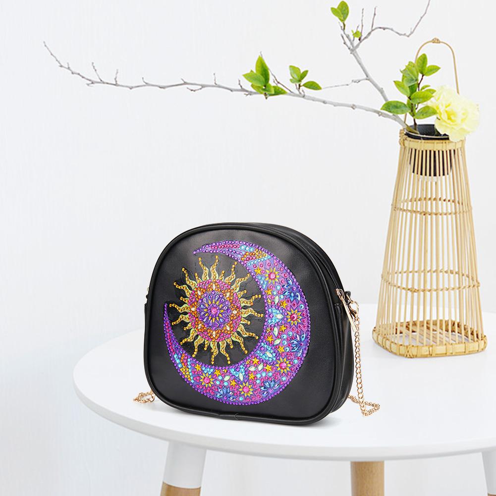 DIY Sun Moon Special Shaped Diamond Painting Leather Chain Crossbody Bags