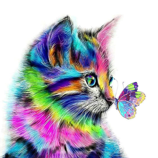 Cat Butterfly - Full Round Drill Diamond Painting 30*30CM