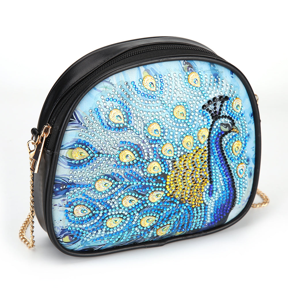 DIY Peafowl Special Shaped Diamond Painting Leather Chain Crossbody Bags