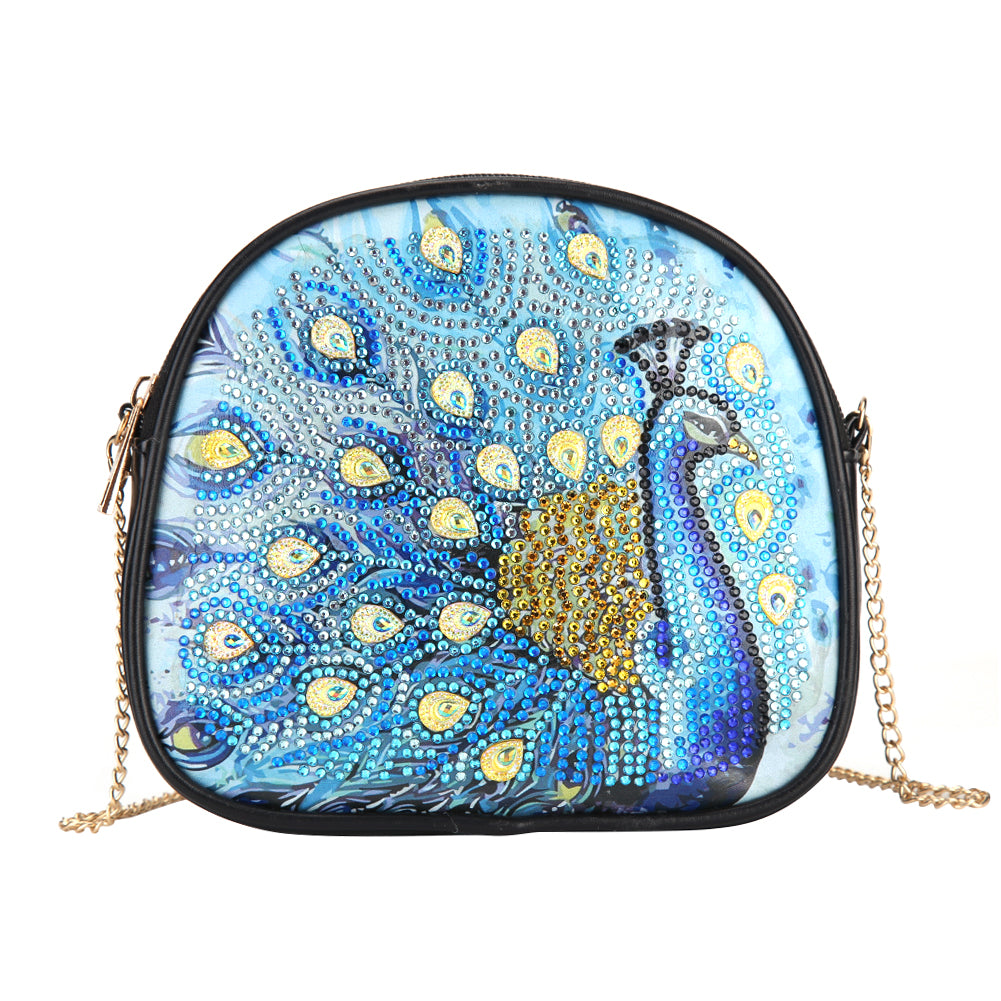 DIY Peafowl Special Shaped Diamond Painting Leather Chain Crossbody Bags