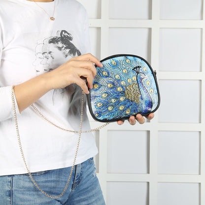 DIY Peafowl Special Shaped Diamond Painting Leather Chain Crossbody Bags