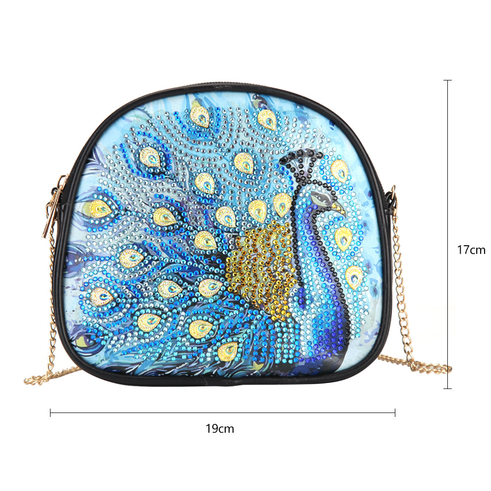 DIY Peafowl Special Shaped Diamond Painting Leather Chain Crossbody Bags