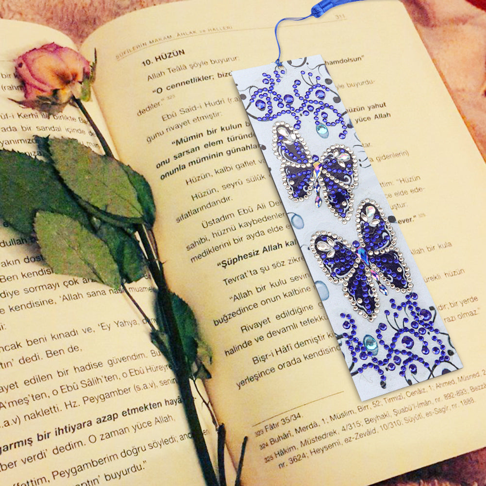 DIY Butterfly Special Shaped Diamond Painting Leather Bookmark with Tassel