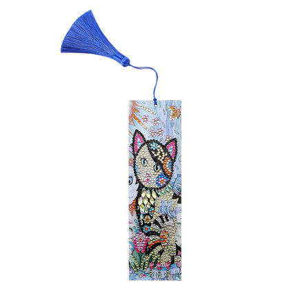 DIY Cat Special Shaped Diamond Painting Leather Bookmarks with Tassel Gifts