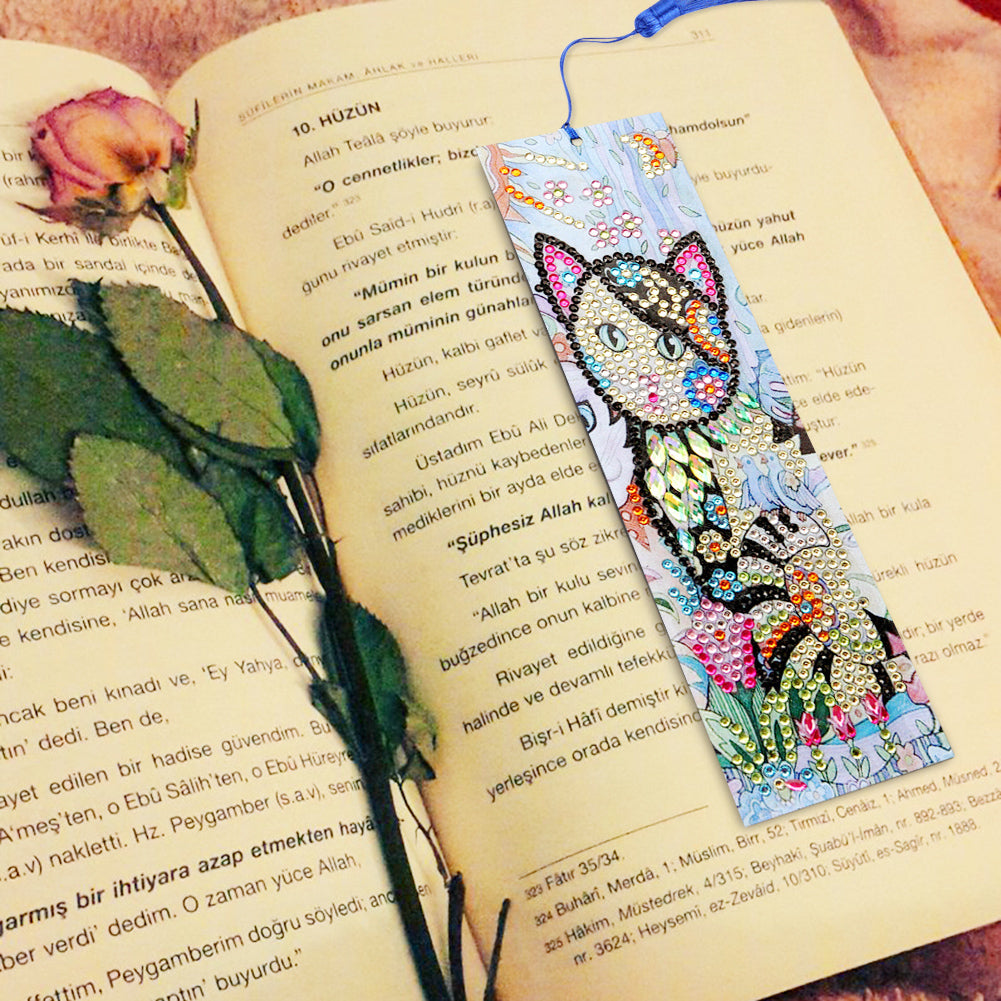 DIY Cat Special Shaped Diamond Painting Leather Bookmarks with Tassel Gifts