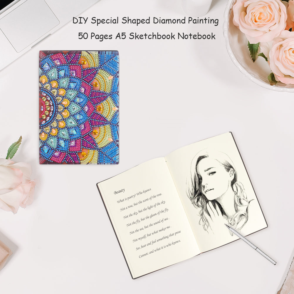 DIY Special Shaped Diamond Painting Colorful 50 Pages A5 Drawing Notebook