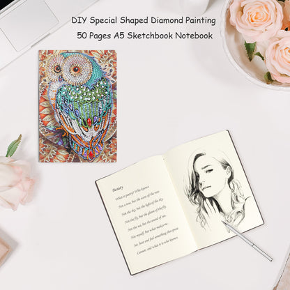 DIY Owl Special Shaped Diamond Painting 50 Pages A5 Notebook Sketchbook