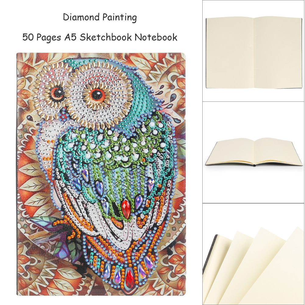 DIY Owl Special Shaped Diamond Painting 50 Pages A5 Notebook Sketchbook