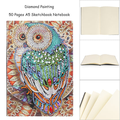 DIY Owl Special Shaped Diamond Painting 50 Pages A5 Notebook Sketchbook