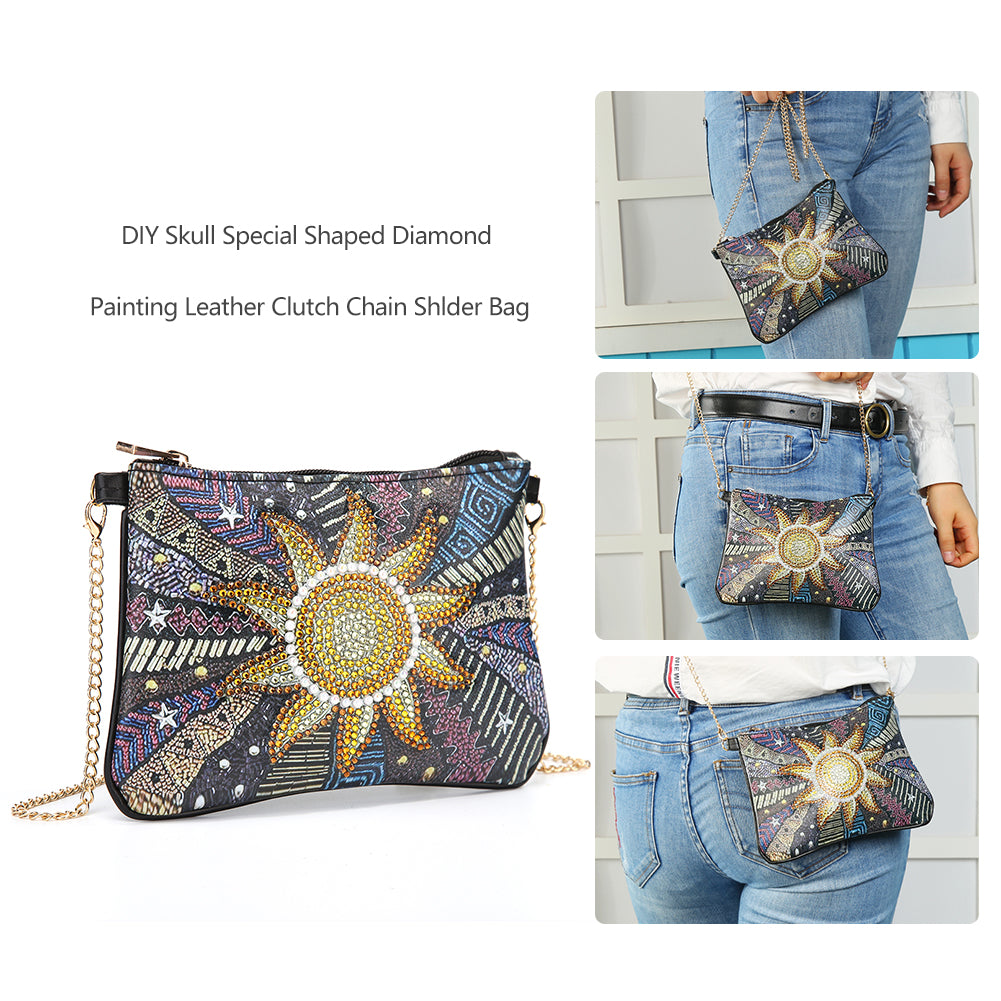 DIY Sun Special Shaped Diamond Painting Leather Clutch Chain Shoulder Bags