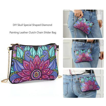 DIY Flower Special Shape Diamond Painting Leather Clutch Chain Shoulder Bag