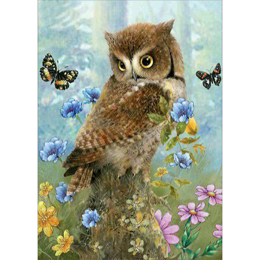 Flower Owl - Full Round Drill Diamond Painting 30*40CM