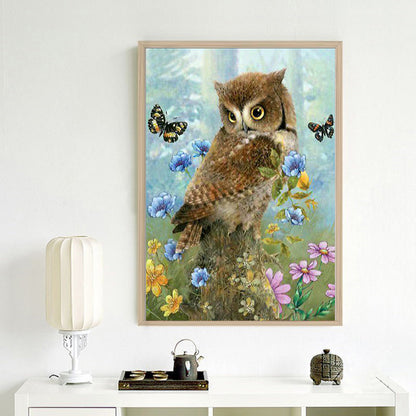 Flower Owl - Full Round Drill Diamond Painting 30*40CM