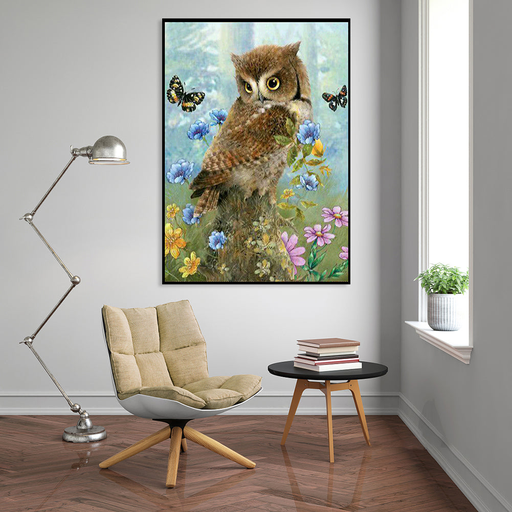 Flower Owl - Full Round Drill Diamond Painting 30*40CM