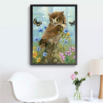 Flower Owl - Full Round Drill Diamond Painting 30*40CM