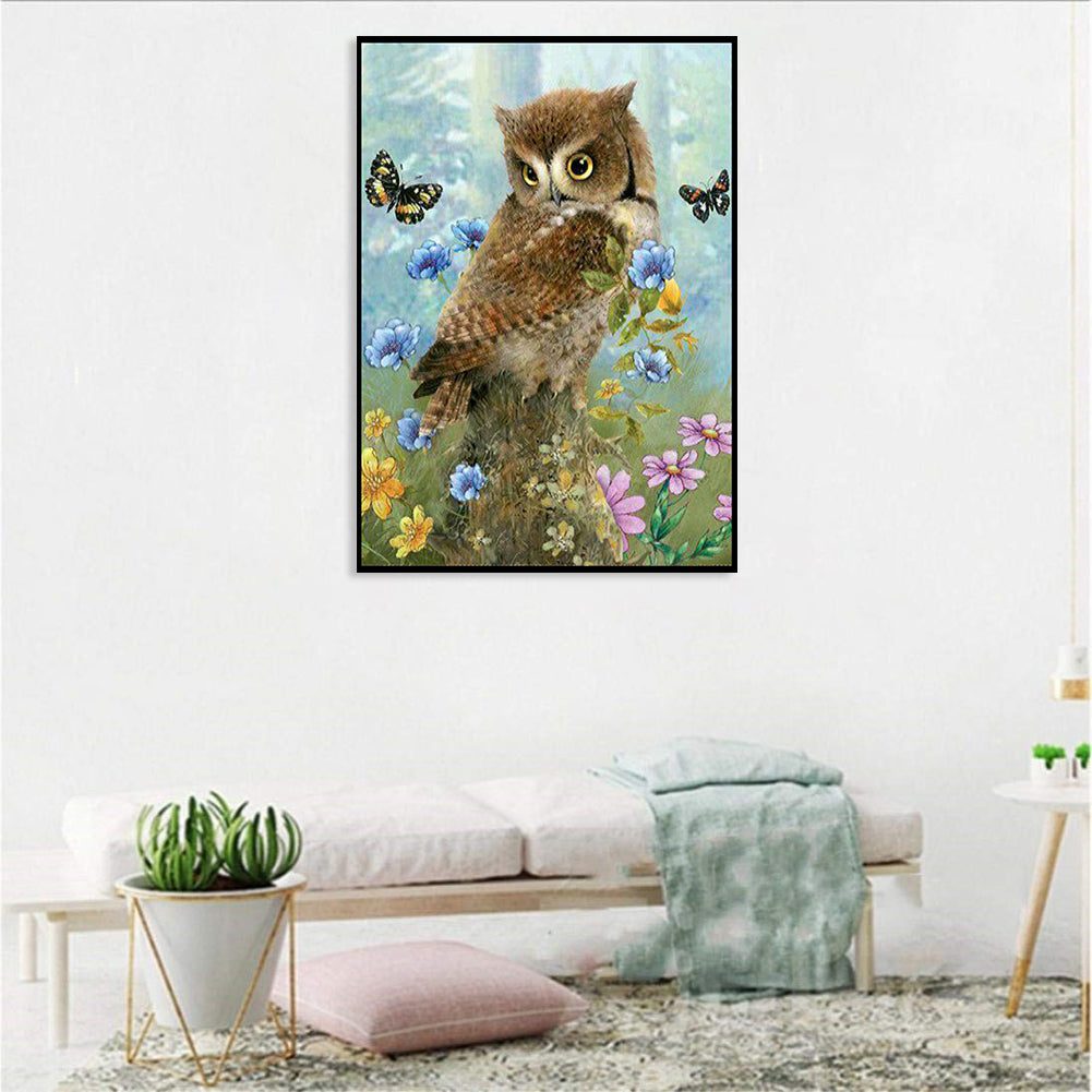 Flower Owl - Full Round Drill Diamond Painting 30*40CM