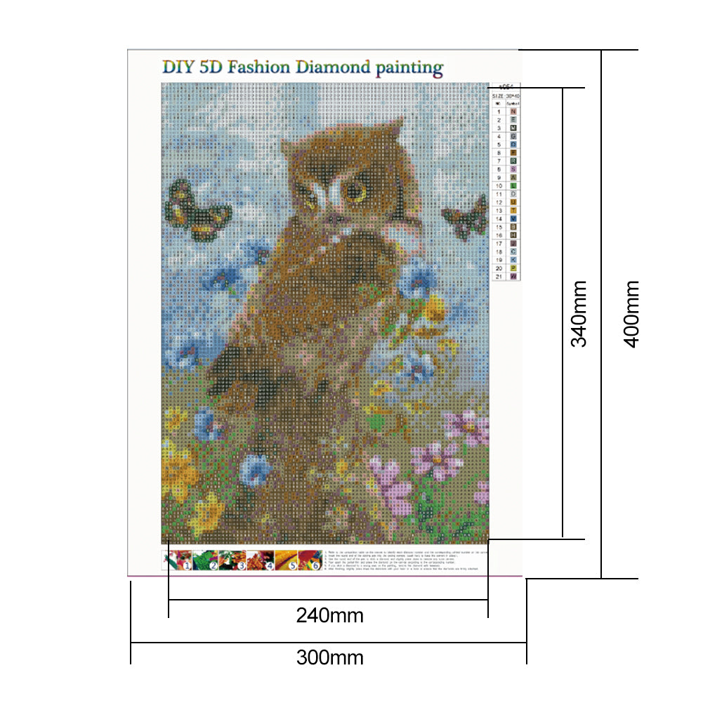 Flower Owl - Full Round Drill Diamond Painting 30*40CM