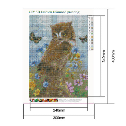 Flower Owl - Full Round Drill Diamond Painting 30*40CM