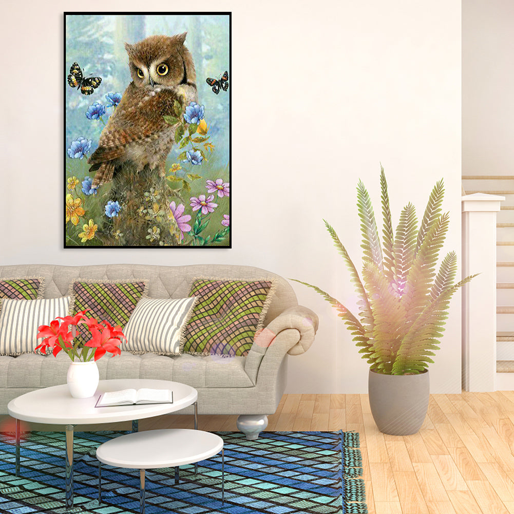 Flower Owl - Full Round Drill Diamond Painting 30*40CM