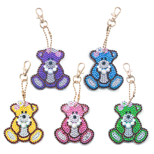 5pcs DIY Full Drill Special Shaped Diamond Painting Bear Keychain Ornaments