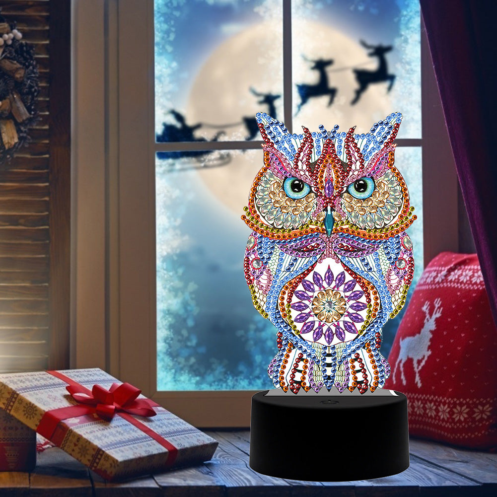 DIY Special Shaped Diamond Painting Owl LED Light Cross Stitch Embroidery