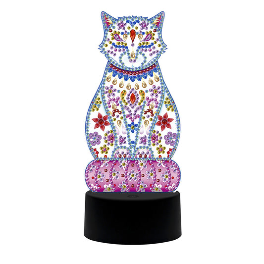 DIY Special Shaped Diamond Painting Cat LED Light Cross Stitch Embroidery