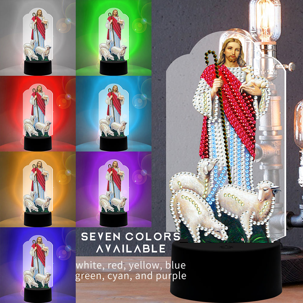 DIY Diamond Painting LED Light Jesus Special Shaped Drill Embroidery Lamp