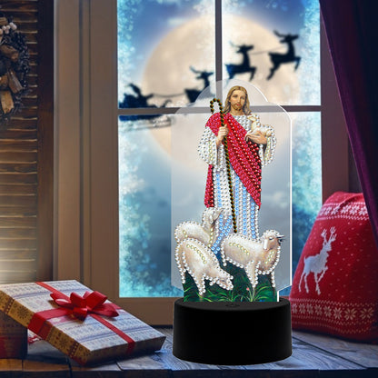 DIY Diamond Painting LED Light Jesus Special Shaped Drill Embroidery Lamp