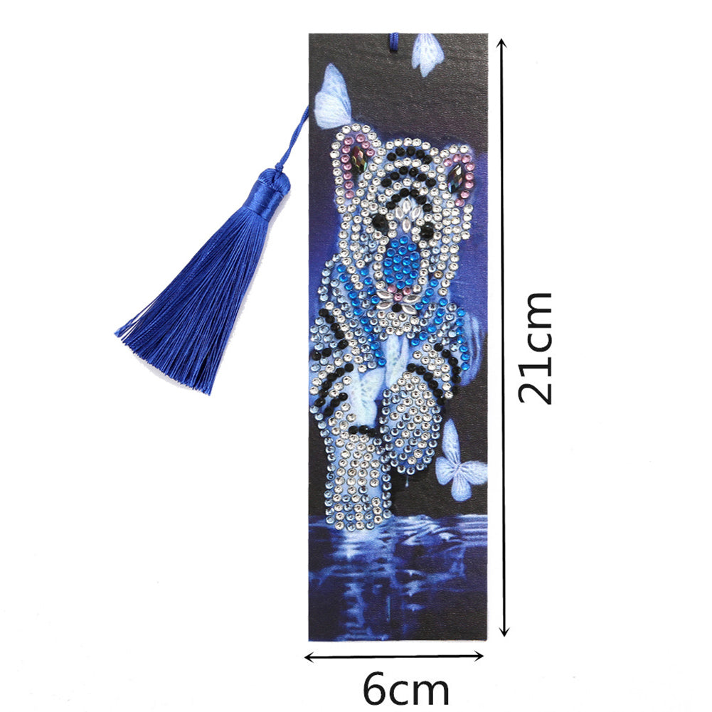 DIY Special Shape Diamond Painting Leather Bookmark Tiger Tassel Book Logo