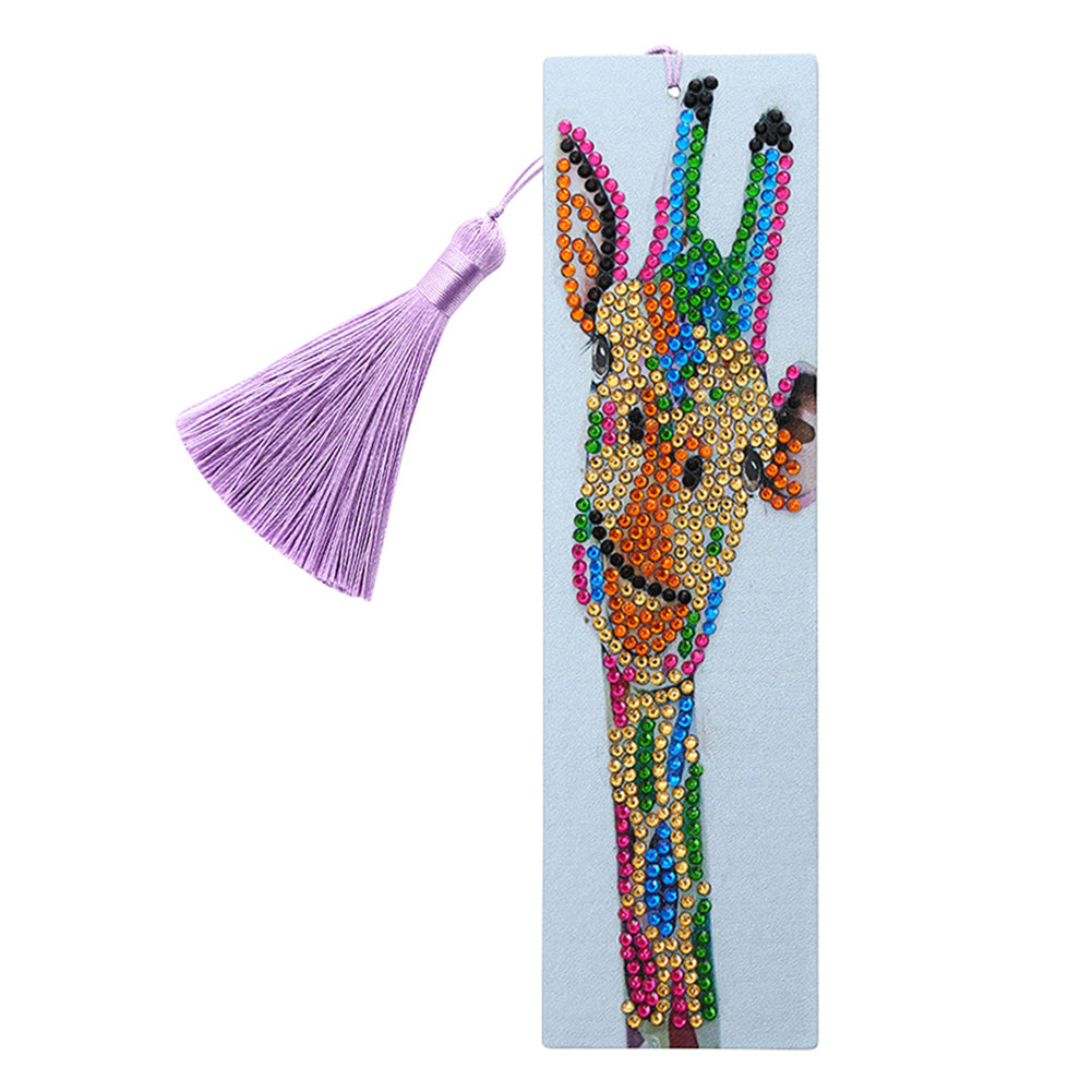 DIY Special Shape Diamond Painting Leather Tassel Bookmark Giraffe Logo