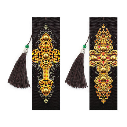 2x 5D DIY Diamond Painting Cross Leather Bookmarks Tassel Embroidery Craft