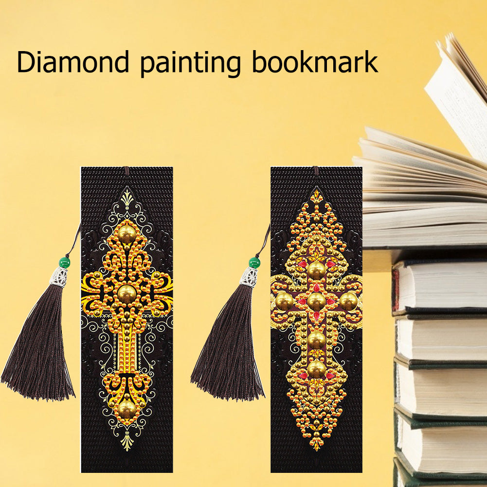 2x 5D DIY Diamond Painting Cross Leather Bookmarks Tassel Embroidery Craft