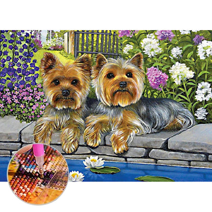 Flower Dogs - Full Round Drill Diamond Painting 30*40CM