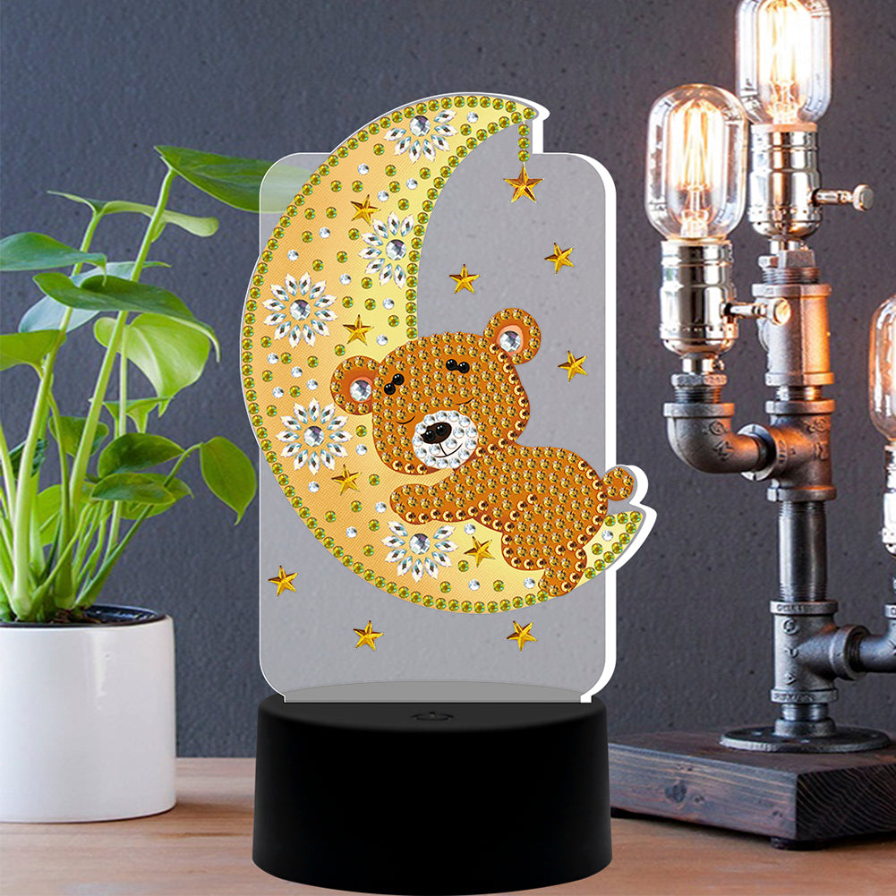 DIY Diamond Painting LED Light Moon Bear Embroidery Night Lamp Ornament Kit