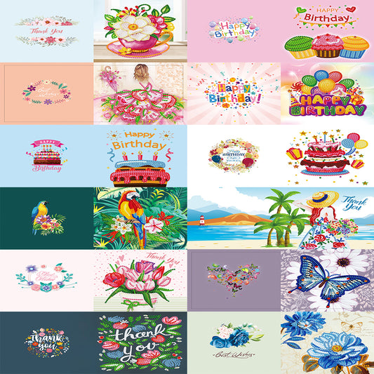 12x DIY Diamond Painting Greeting Cards Birthday Thanks Embroidery Postcard